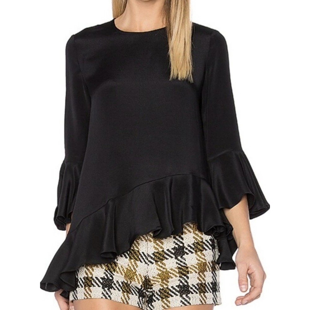 Alexis Revolve Black Silk Ruffle Top Womens S  Feminine Quiet Luxury Bohemian